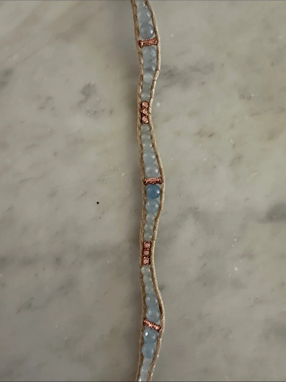 Handcrafted Light Blue Bead Wrap Bracelet with Rose Gold Accents - Picture 5 of 6